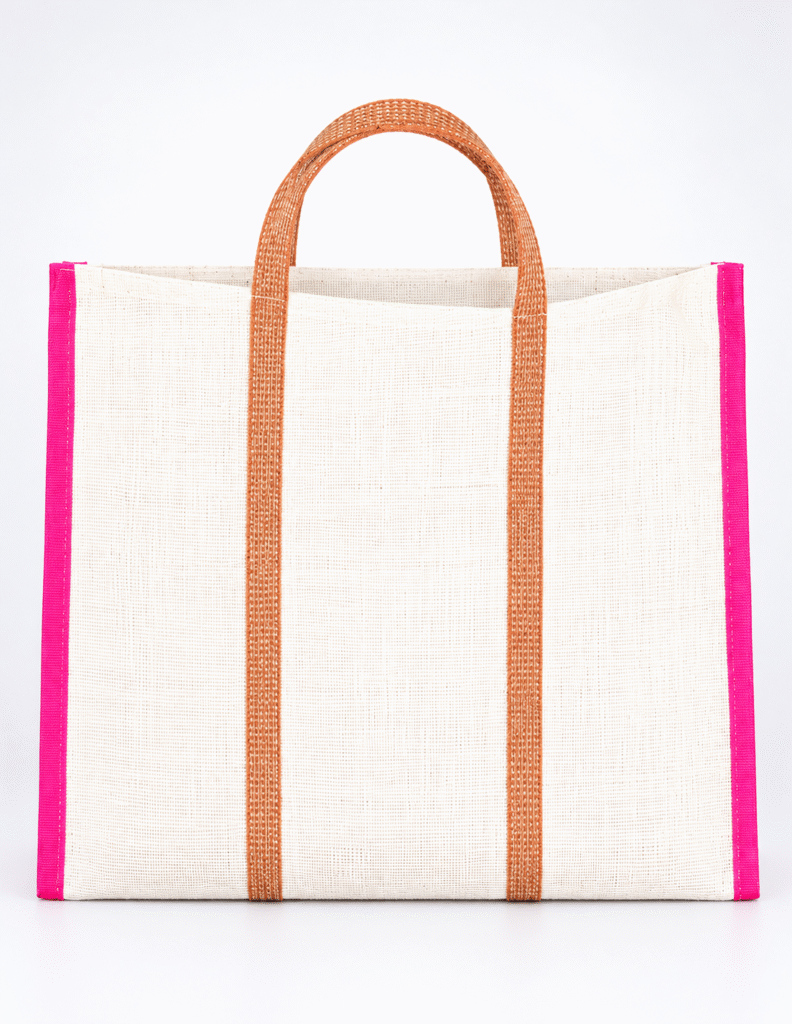 minimal jute tote with pink trim