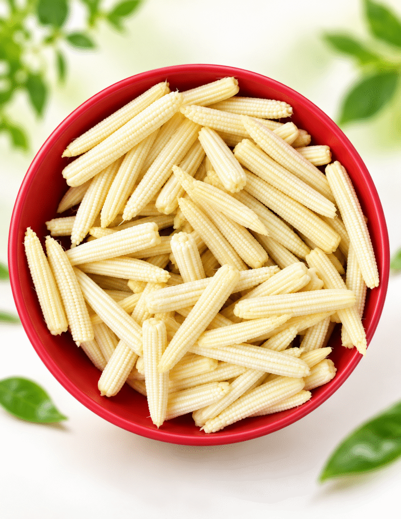 red bowl of baby corn