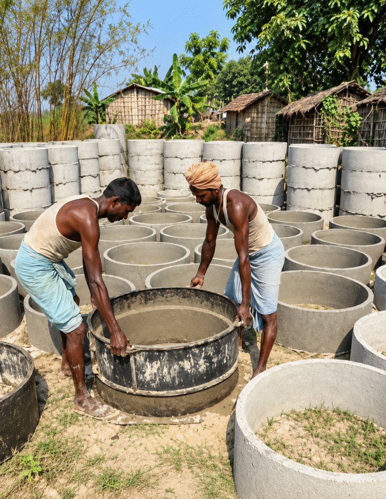 rural concrete ring workers at work