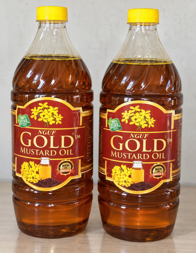 twin gold mustard oil bottles